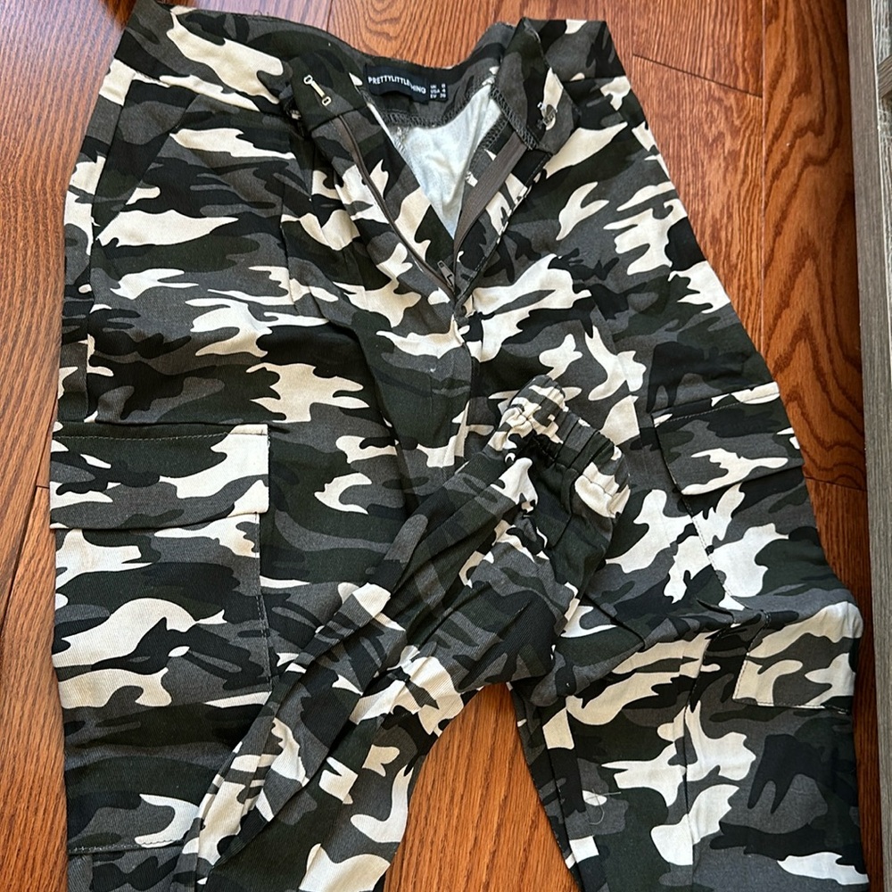 PrettyLittleThing Black, White & Green Camo Cargo Jumpsuit